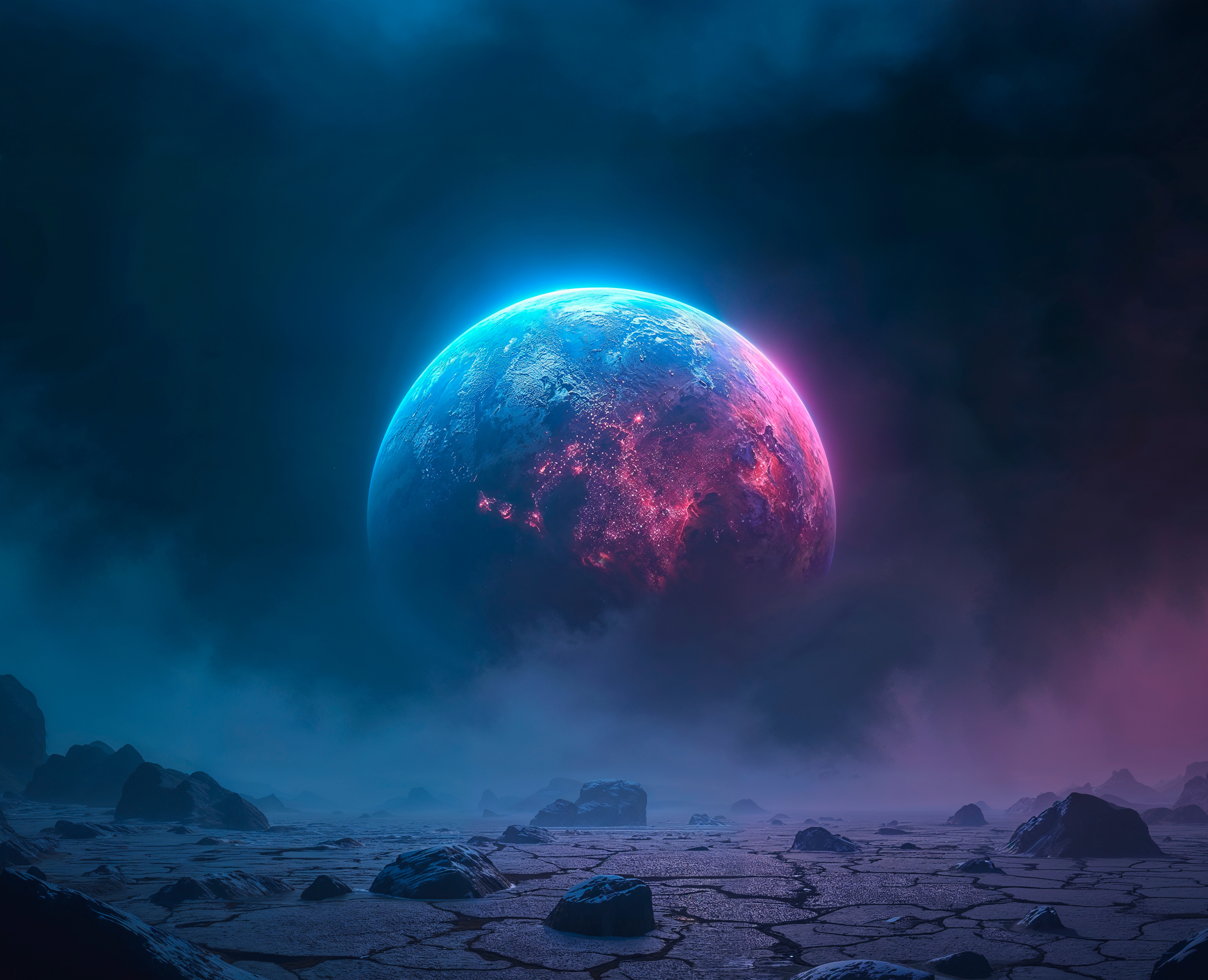 Graphic of colorful World floating above cracked ground